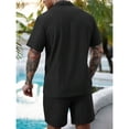 thumbnail image 5 of Men's 2 Pieces Outfits Summer Beach Set See Through Sheer Short Sleeve Shirts and Shorts Sets, 5 of 6