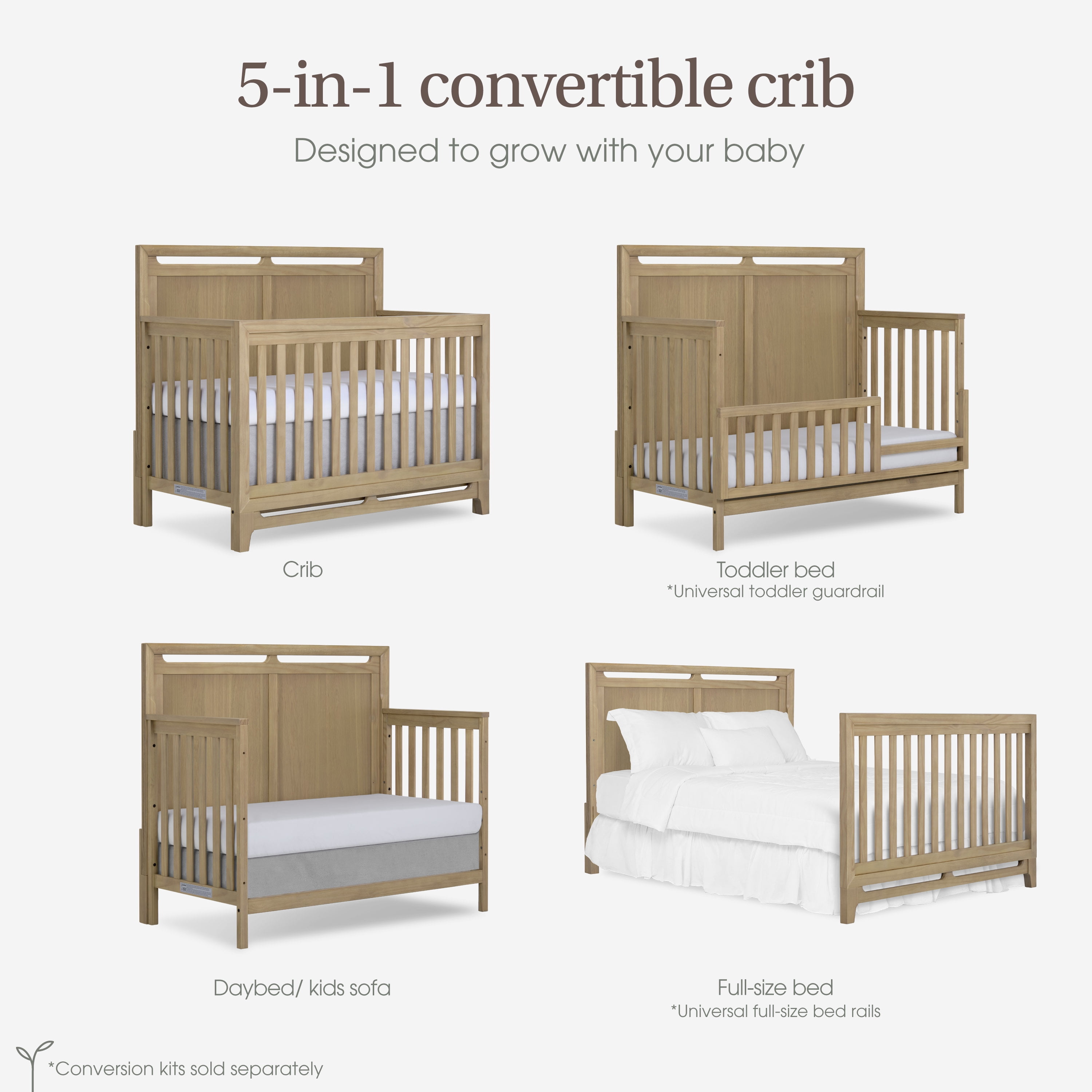 Evolur Bradford 5 in 1 Convertible Crib, Alpine Oak