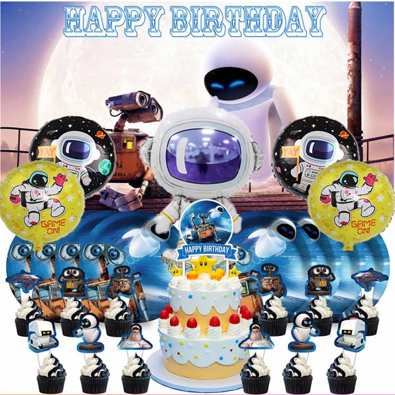 Wall E Party Supplies Decor Tableware Backdrop Banner Cake Topper Balloons Birthday Decorations