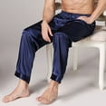 thumbnail image 4 of SWSMCLT Men's Long Pajama Pants Summer Waist Straight Leg Fall Silky Satin Lounge Pajamas Pjs Soft Ankle Elastic Blue Medium, 4 of 4