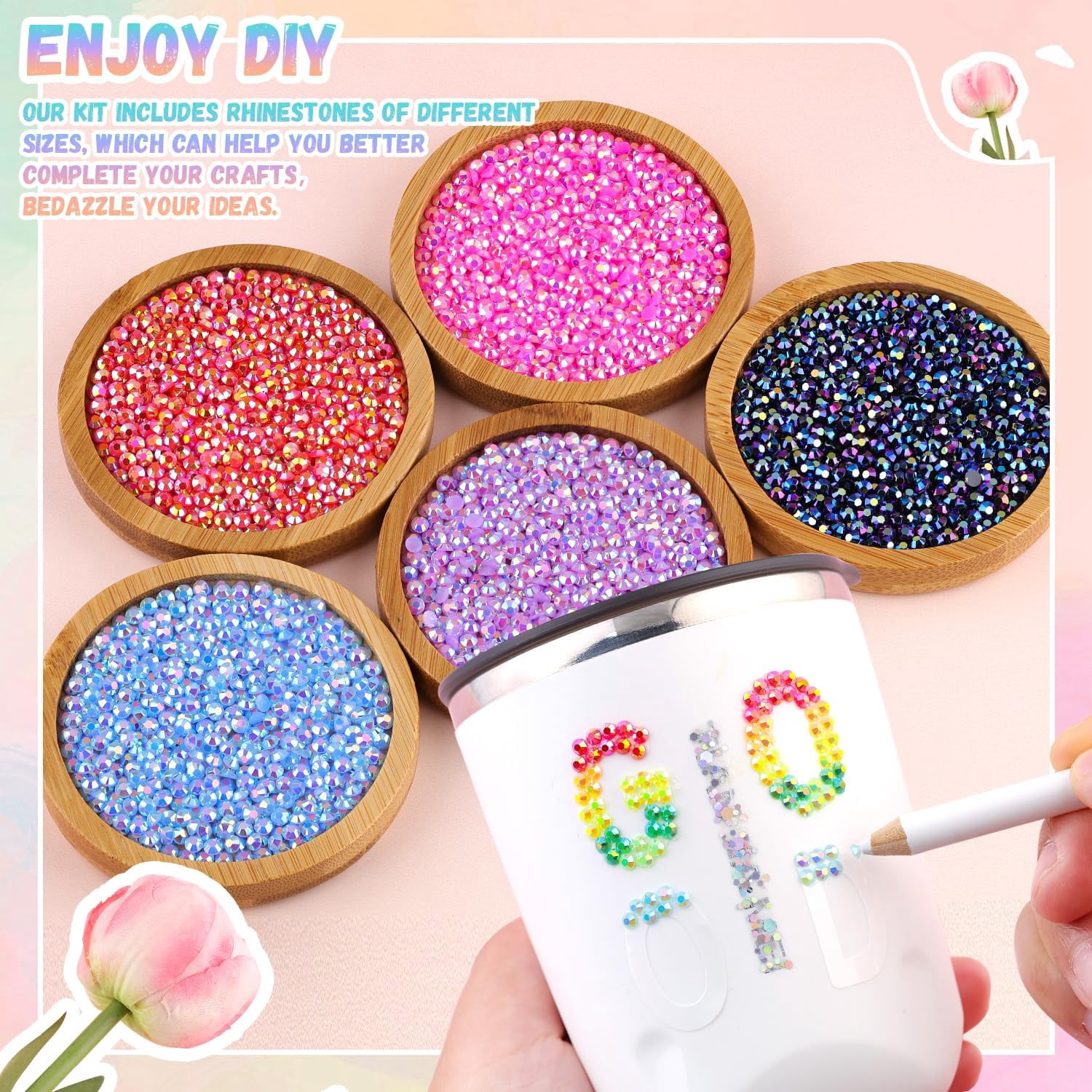Complete Bedazzling Kit with B7000 Glue: 40000Pcs 40 Colors 3mm Jelly Flatback Rhinestones Set with Tools, Resin Gems Bedazzler Craft Kit for Crocs Tumblers Shoes