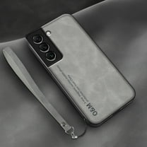 ELEHOLD Leather Case for Samsung Galaxy S23, Skin-Friendly Premium Leather Lens Protection with Wrist Strap Compatible with Magnetic Car Mount Shockproof Case,Lightgray