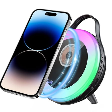Wireless Charging Bluetooth Speaker with RGB Light & Phone Stand – 15W Fast Charging Induction Dock, 360° HiFi Sound for Home Office