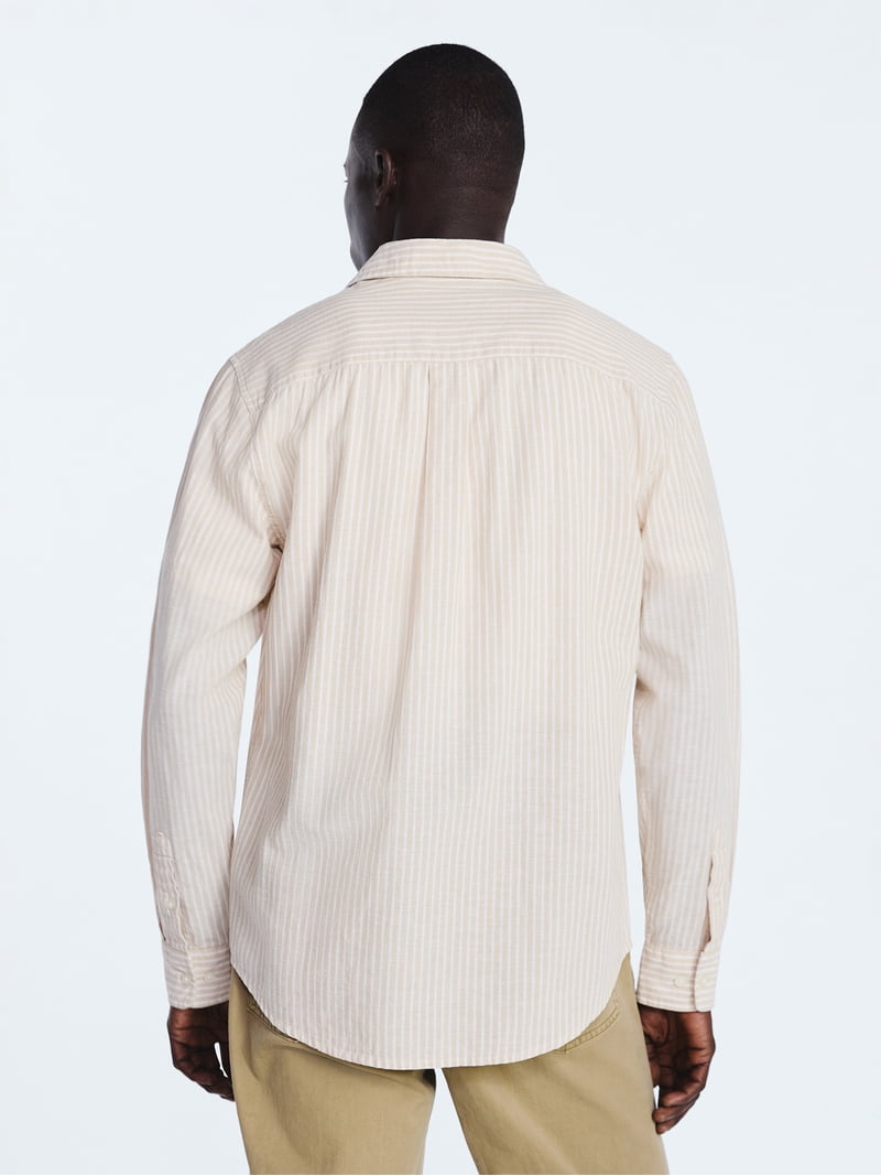 Free Assembly Mens Linen Blend Shirt with Long Sleeves, Sizes S-3xl