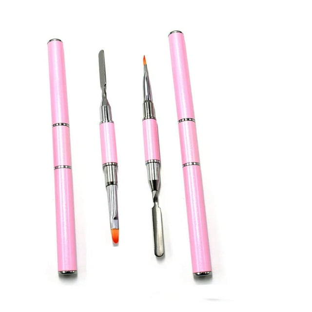 Paquete de 2 cepillos y recogedores de Polygel, diseño 2 en 1 de doble punta, cepillo de uñas de gel de acero inoxidable, herramienta de corte de Polygel para extensión de uñas acrílicas de gel UV Pol