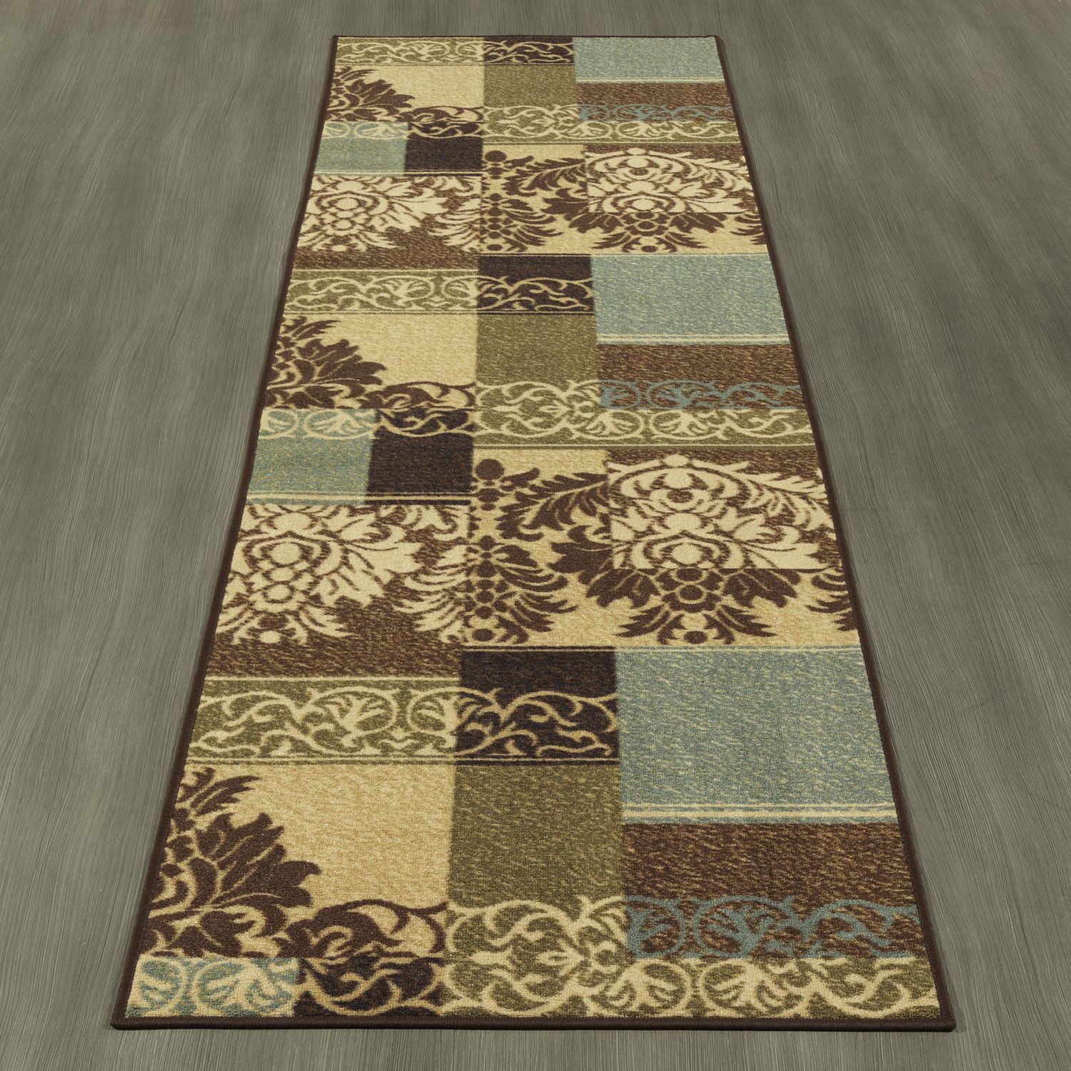 Ottomanson Ottohome Collection Non-Slip Rubberback Damask Design Indoor Rug,  Brown/Green