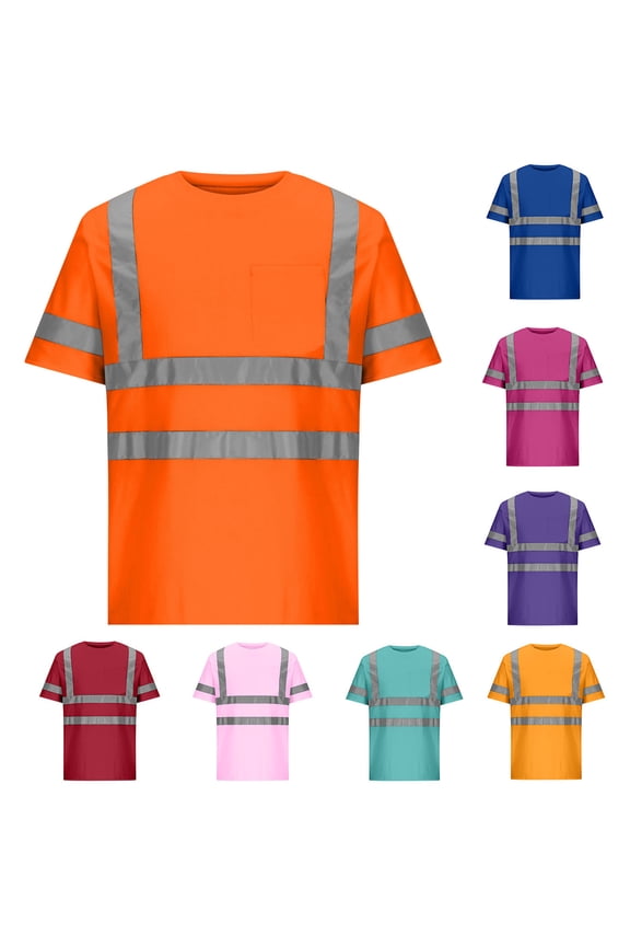 Men's Hi Vis Reflective Tee Short Sleeve Crew Neck Mesh Breathable Color Block Safety Workwear Construction Outdoor Work Utility Tops