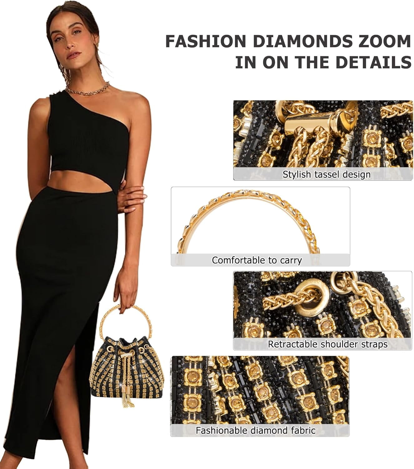 Kwuty Sparkly Diamond Evening Bag Clutch Purses for Women Rhinestone Purse Glitter Handbag for Party Prom Cocktail Wedding（Black）