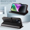 thumbnail image 3 of (Negro) Funda de cuero magnética para iPhone 14 ProMax, funda de TPU a prueba de golpes, funda tipo billetera de cuero PU, ranura para tarjetas, cierre magnético, 3 of 4