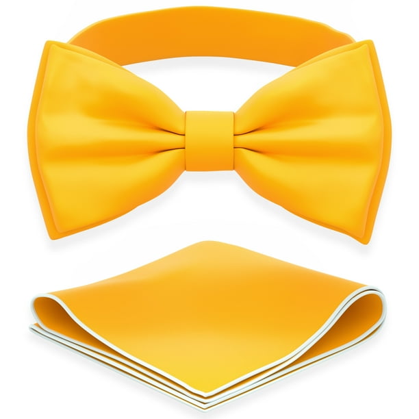 Men's Bright Yellow Bow Tie with Handkerchief Set PreTied Style Formal