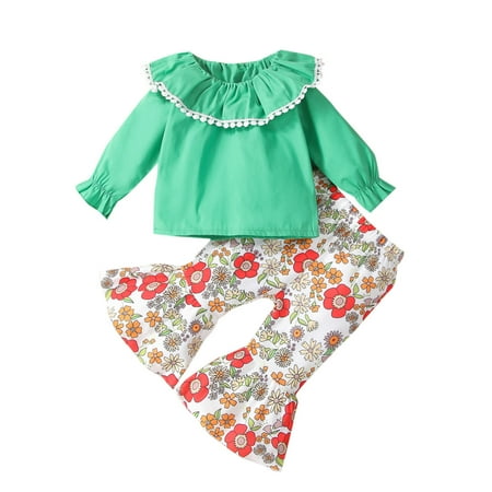 

Qufokar Juicy Couture Baby Girl Clothes Here You Are Baby Toddler Baby Girls Two-Piece Set Long Sleeve Ruffle T-Shirt Top And Pant Suit Floral Printed Flare Pants Outfit