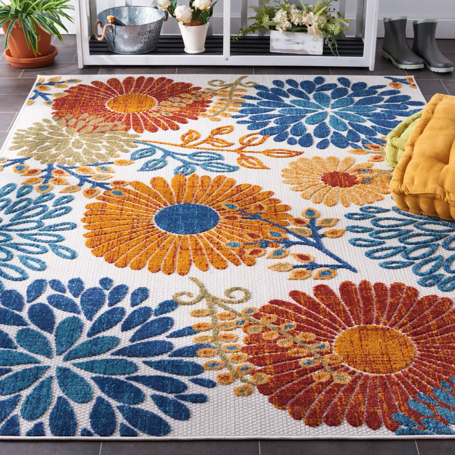 SAFAVIEH Cabana Garnet Tapis Floral Extérieur