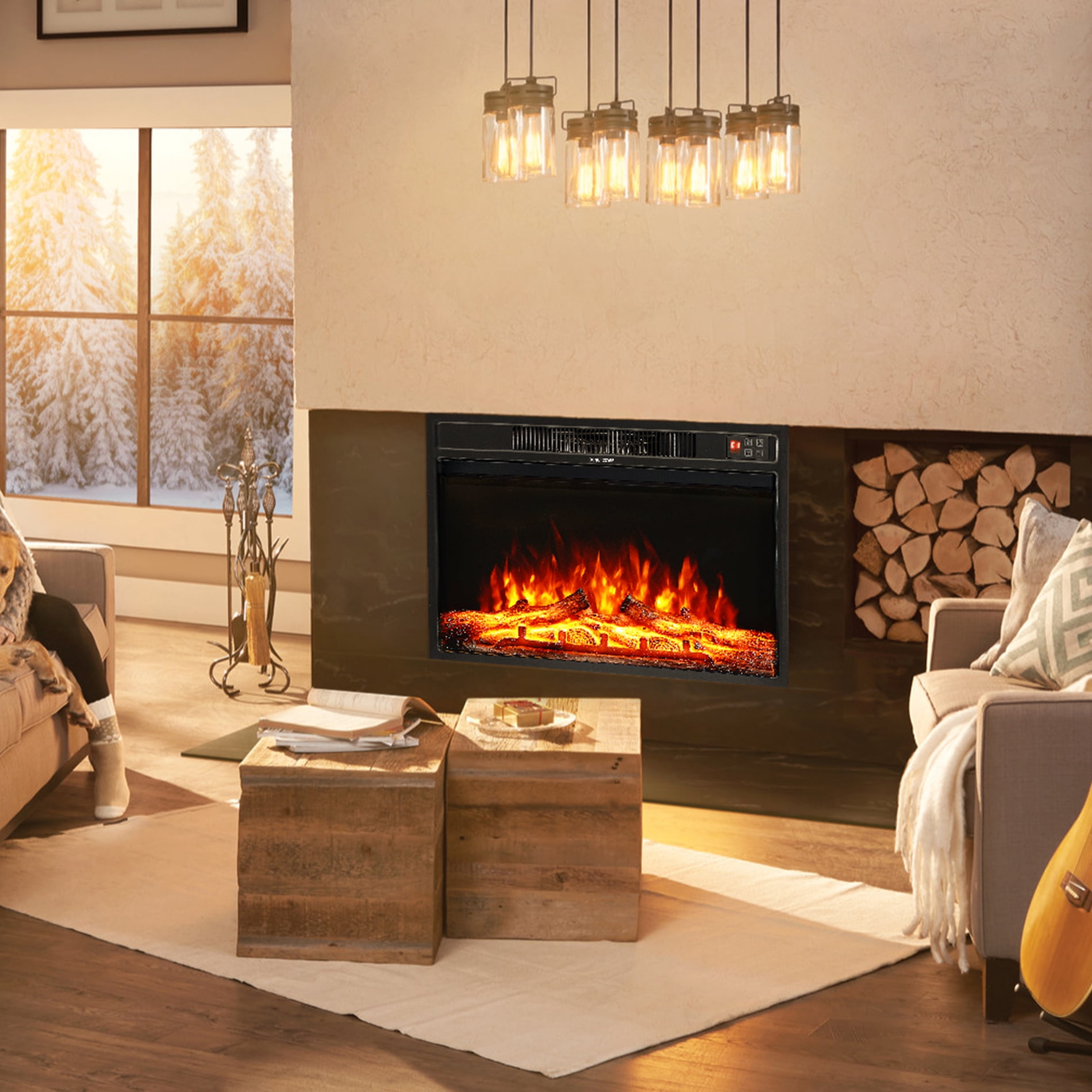 28 Inch Electric Fireplace, In-Wall Recessed with Heater, Linear Wall Fireplace with Thermostat, Adjustable Flame Color and Brightness, Remote Control with Timer, 1400W Sansujyuku sansujyuku.com