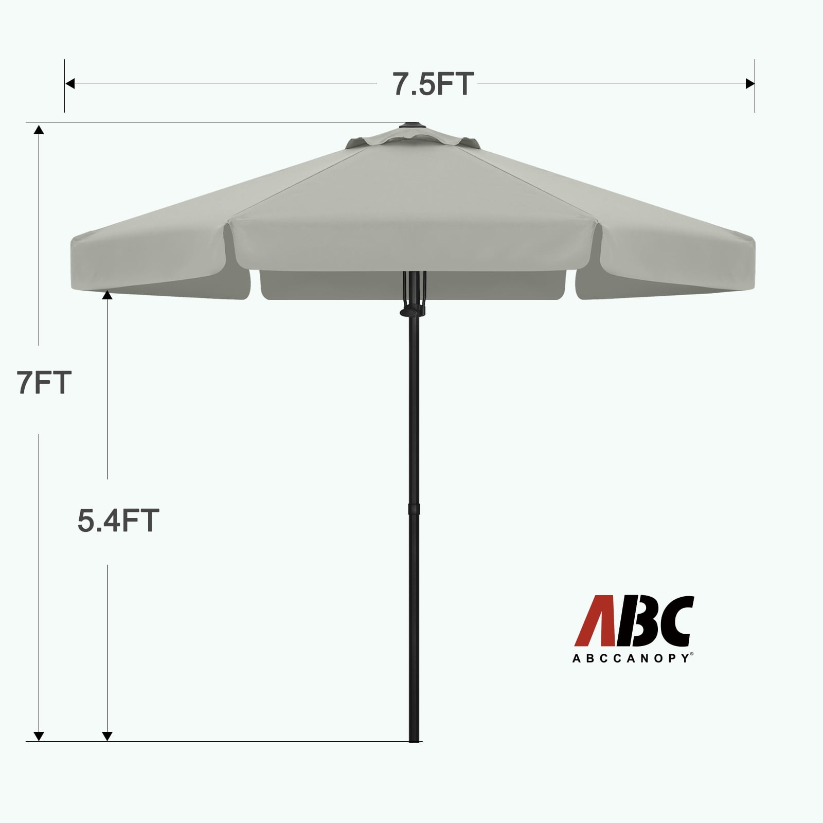 ABCCANOPY 7.5ft Outdoor Market Hand Push Patio Umbrella With Hanging Edge,12+Colors, Light Gray