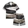 thumbnail image 5 of Men's 2 Piece Summer Outfit Casual Short Sleeve Button Down Shirt and Drawstring Shorts Set Texture Print Vacation Tracksuit, 5 of 6