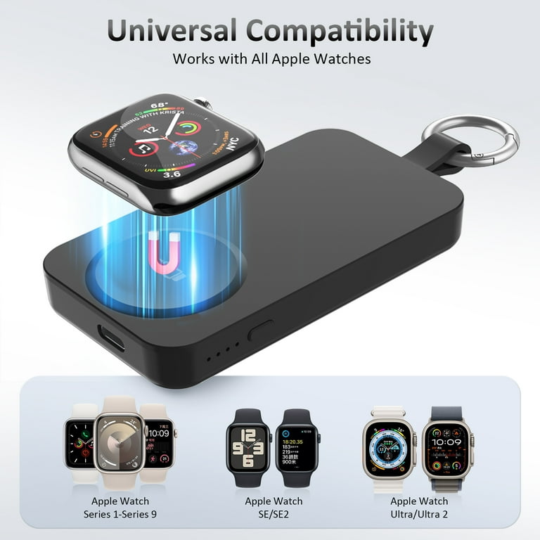 Portable Wireless Charger 2500mAh Magnetic iWatch Charger Power Bank for Apple Watch Series 9 8 7 6 SE 5 4 3 2 1 UItra UItra 2 Keychain Accessories