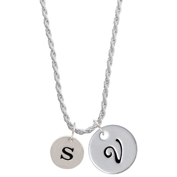 Delight Jewelry Silvertone Disc 1/2'' Initial - s - Silvertone Script Initial Disc - V - Charm Necklace, 20"+3"