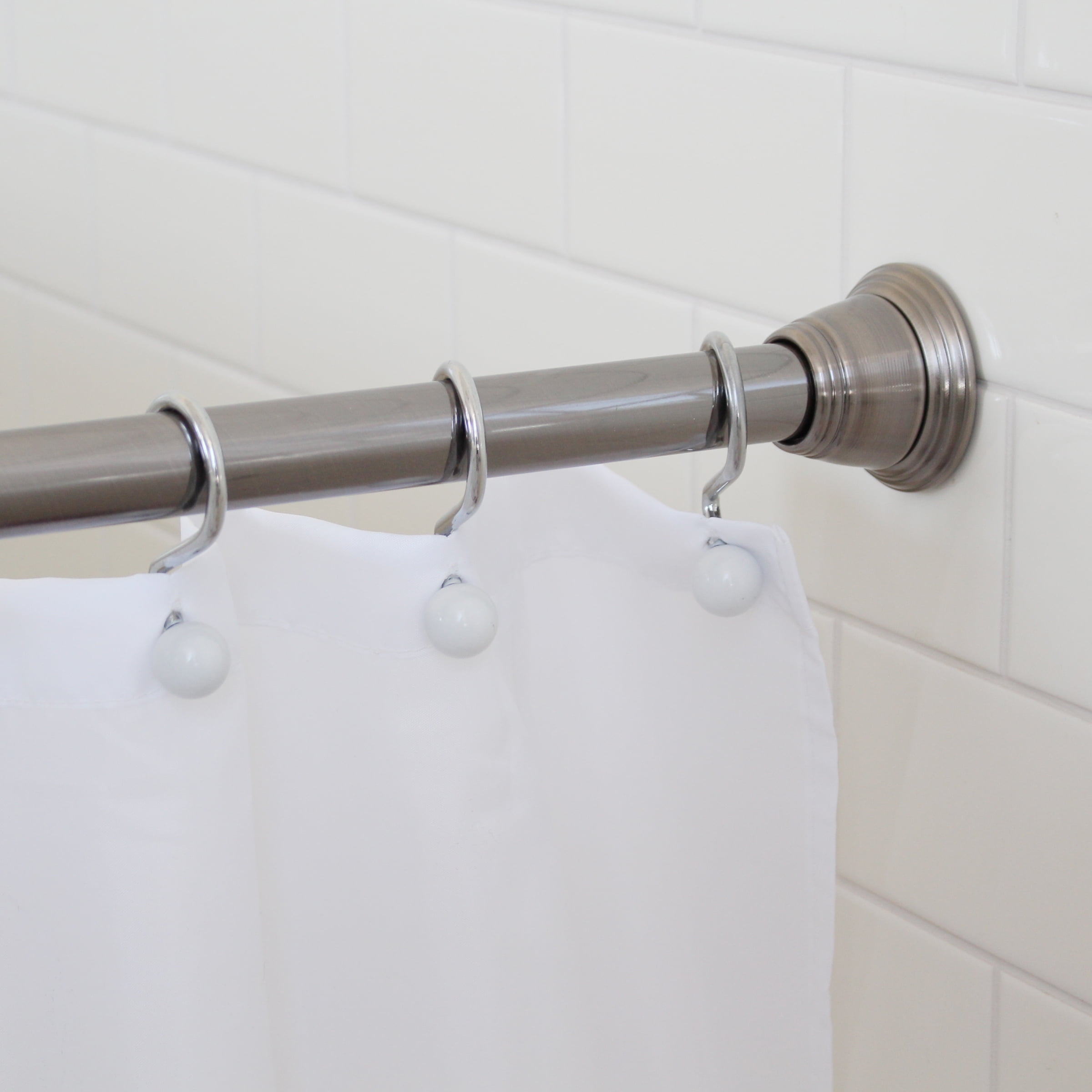 2x Adjustable Curtain Rod Bathroom Shower Tension Spring Extendable Rail White 