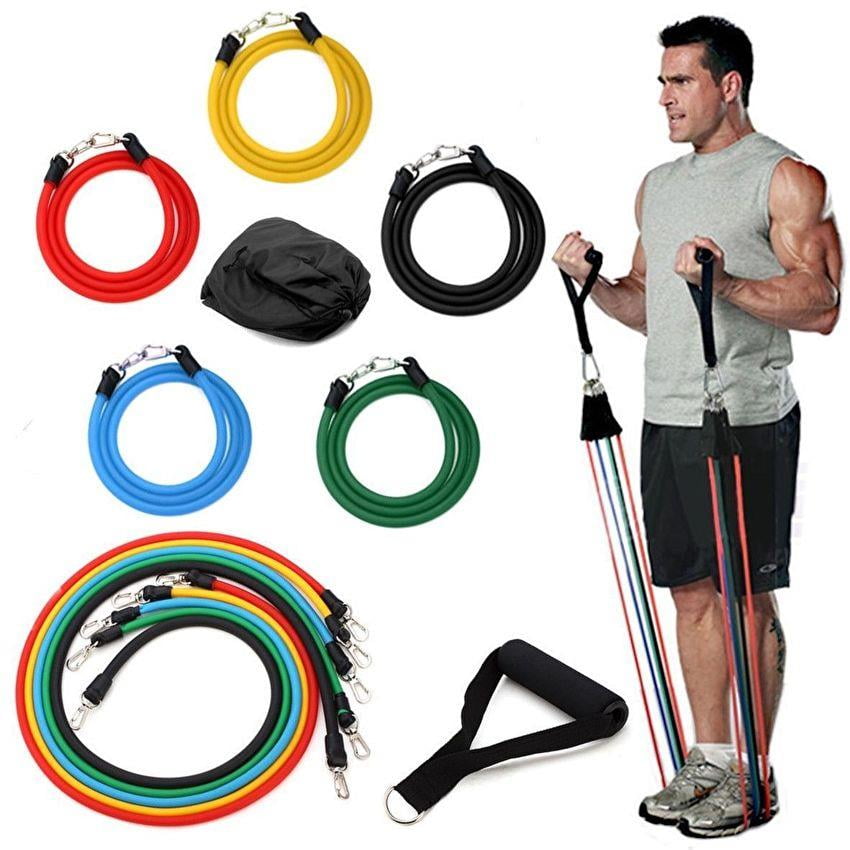 11 Pcs Resistance Band Set Yoga Pilates ABS Exercise Fitness Tube Workout Bands for sale online 