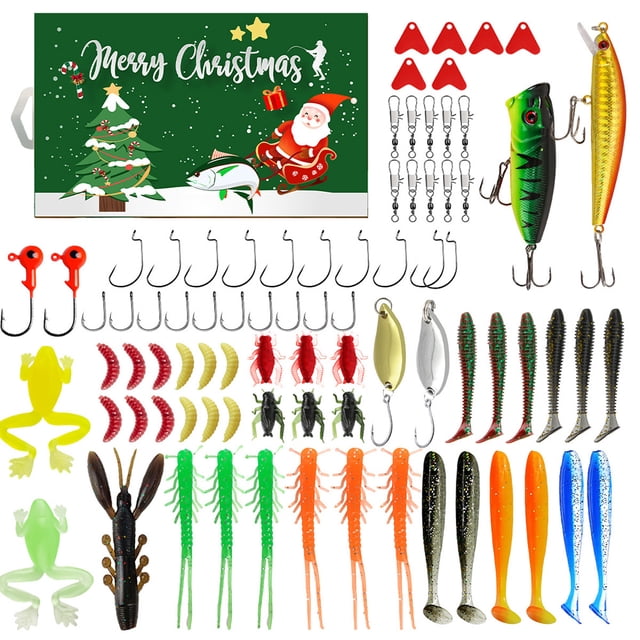 Calendario Adviento Navidad Cuenta Regresiva Con Señuelos Pesca 82 Piezas Cucharas Blandos Minnow Regalo para Padre Abuelo