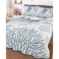 thumbnail image 3 of Quilts Queen Size Bedding Set, Blue Jellyfish Coastal Lightweight Quilted Comforter, Summer Beach Nautical Coral Soft Reversible Bedspread Coverlet with Pillow Covers for All Season, 90" x 96", 3 of 7