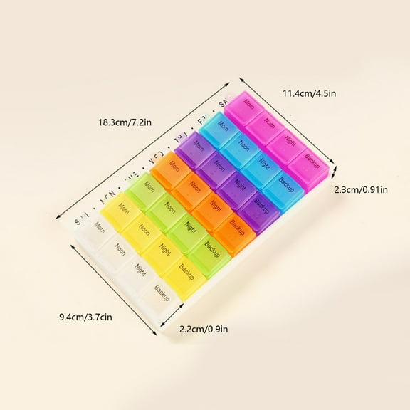 Rkxzt Mini Storage Box Moisture Proof Weekly Pill Organizer 7 Day Box with 28 Removable Compartments 4 Times A Day Portable Travel Case Storage