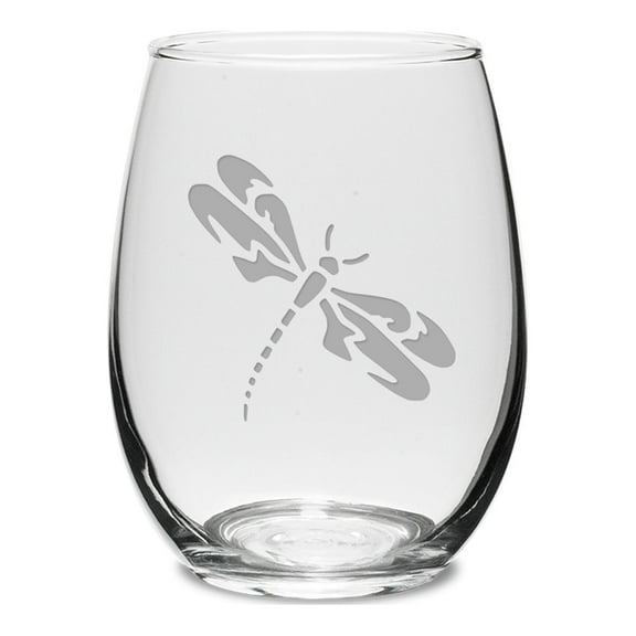 Dragonfly Deep Etched Stemless Wine Glass
