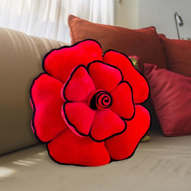 ERK Coussin Rond Rose 3D 19.7 Pouces Doux en Forme de Rose Fait Main Décoratif pour Sol
