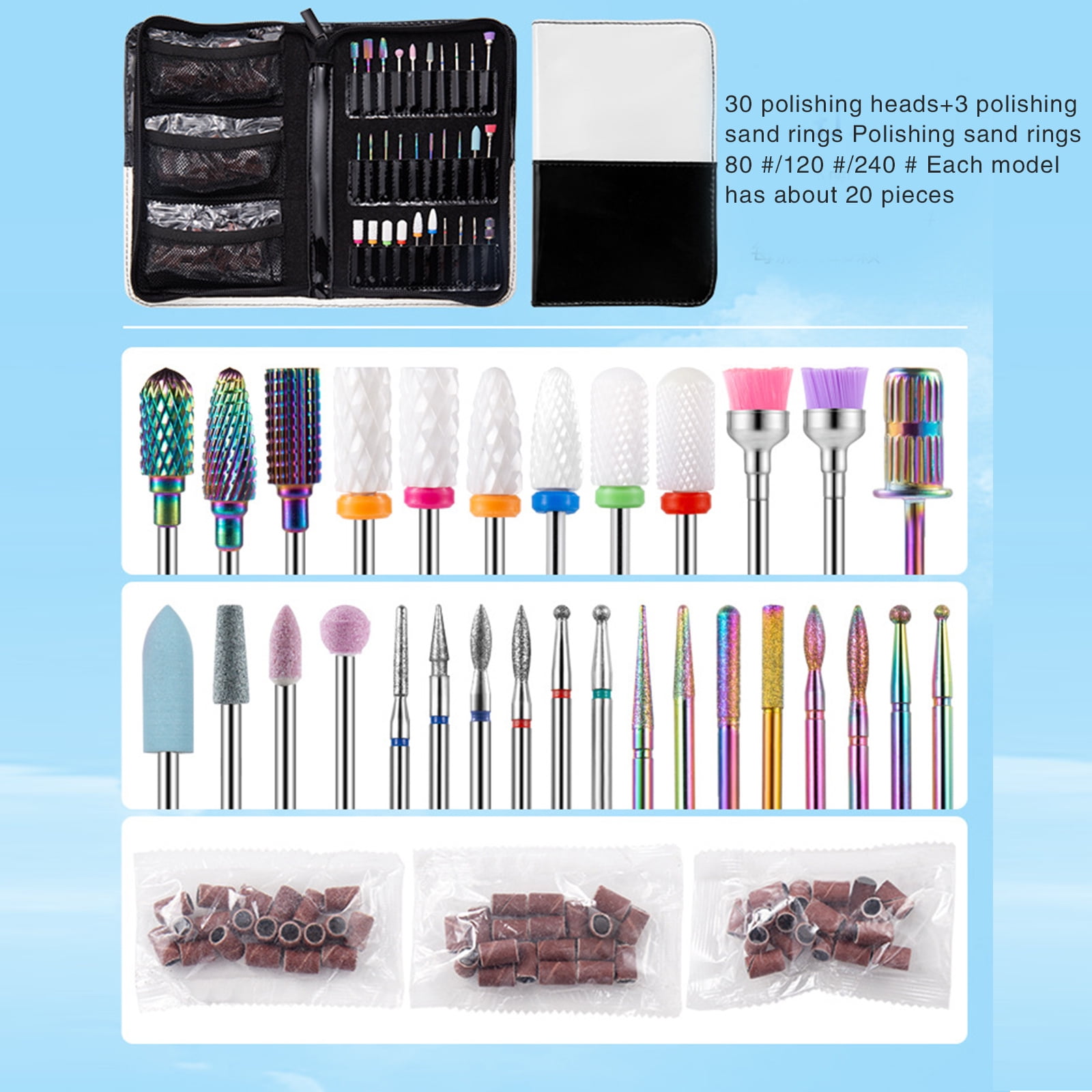 30Pcs Nail Drill Bits Set with Storage Bag, Diamond Cuticle Electric Nail File and Ceramic Acrylic Gel Nail Bits Kits