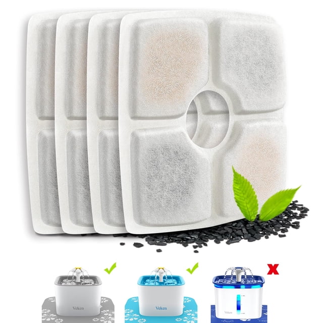 Filtros de repuesto Veken, fuente automática para mascotas, 2,5 L, paquete de 4
