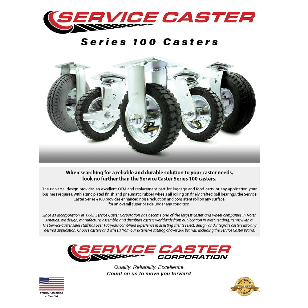 SCC 6" Pneumatic Wheel Caster 2 Swivel w/Brakes/2 Rigid Set 4 