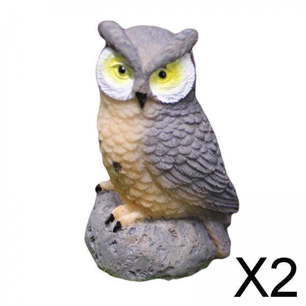 2xMini Búho Resina Pájaros En Miniatura Para Bonsái Manualidades Decoración Del Hogar Micropaisaje Gris 2 piezas