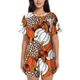thumbnail image 1 of Xecao Ensemble de Pyjama à Manches Courtes pour Femmes à Motif de Citrouilles Variées, Tenue de Nuit Douce, Ensemble de Détente avec Haut à Boutons sur le devant et Shorts à Cordon avec Poches - 3X-Grand, 1 of 6