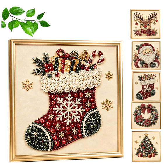 DIY Christmas Pearl Diamond Painting Art Kit with Frame, Home Wall Decor Art Craft Adults, Pearl Diamond Art Craft Kit, Christmas Diamond Painting Kit, Relaxing & Beginner-Friendly