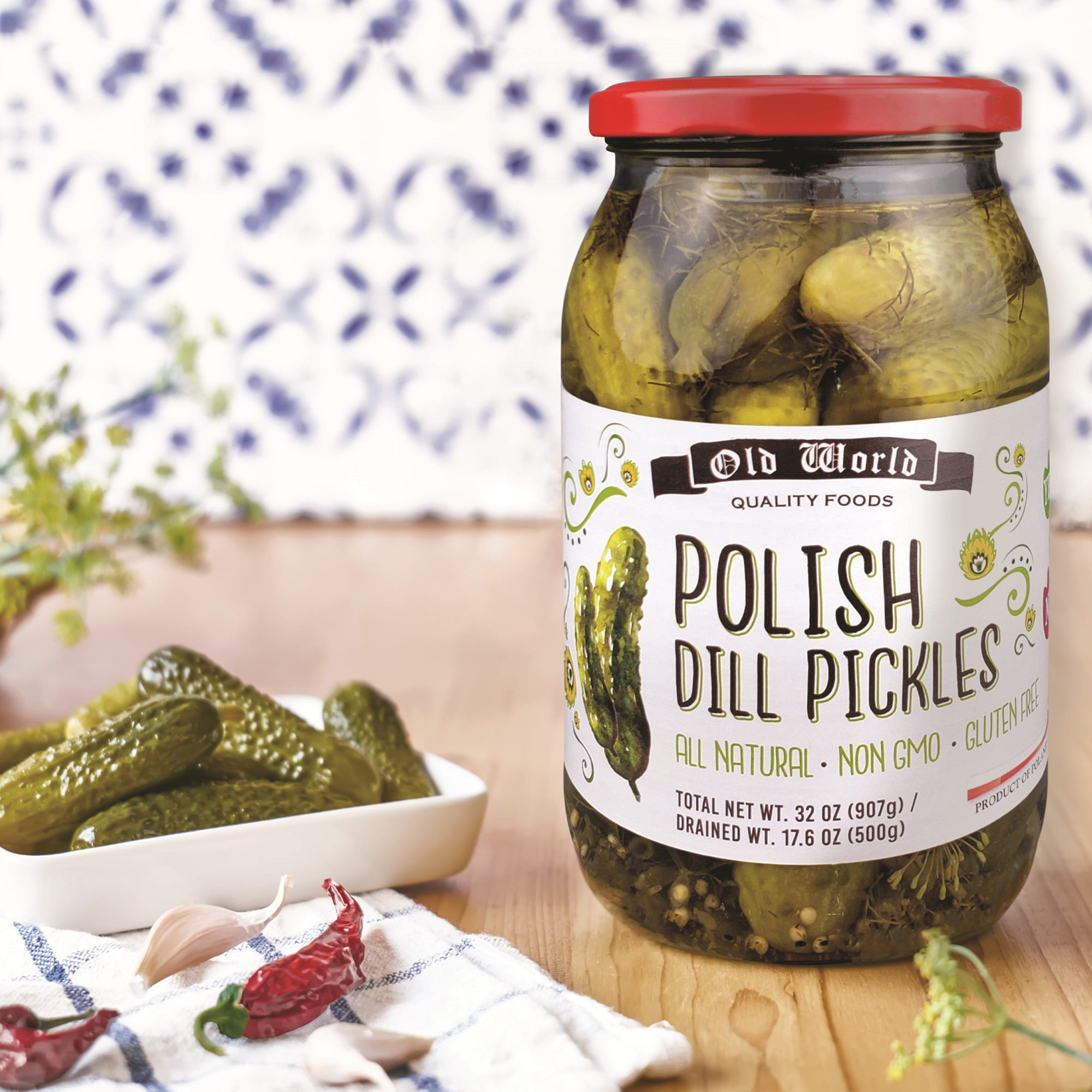 Set of Four 32 Oz Jars of Assorted Pickled Vegetables - Dill Pickles, Sliced Baby Beets, Polish Barrel Sauerkraut and Polish Salad