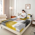 thumbnail image 4 of Manfei Graffiti Geometric Check Twin Sheet Sets,Retro Patchwork Buffalo Twin Fitted Sheet,Yellow White Gray Flat Sheet For Adults,Luxury Bedroom Decor,3 Pieces, 4 of 7