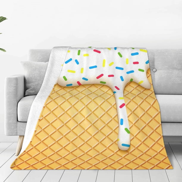 Balery White Ice Cream Manta de Felpa Suave y Acogedora – Cobija de Franela Aterciopelada para Cama, Lavable y Cálida para Sofá, Mascotas, Transpirable-50"x40"