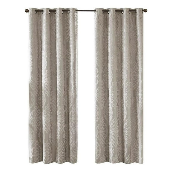 Pemberly Row Knitted Jacquard Damask Total Blackout Grommet Top Curtain Panel