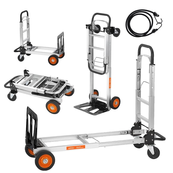 SEKAM Foldable Hand Truck Dolly, 2-in-1 Aluminum Folding Cart with Adjustable Handle, 260 lb Upright / 500 lb Flatbed Capacity, Swivel Rubber Front Wheels for Moving, Warehouse, Home and Offic