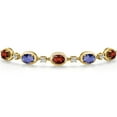 thumbnail image 3 of Gem Stone King 18K Yellow Gold Plated Silver Red Garnet and Blue Iolite and Lab Grown Diamond Bracelet for Women | 4.31 Cttw | Gemstone January Birthstone | Oval 7X5MM | Fully Adjustable 9 inch, 3 of 6