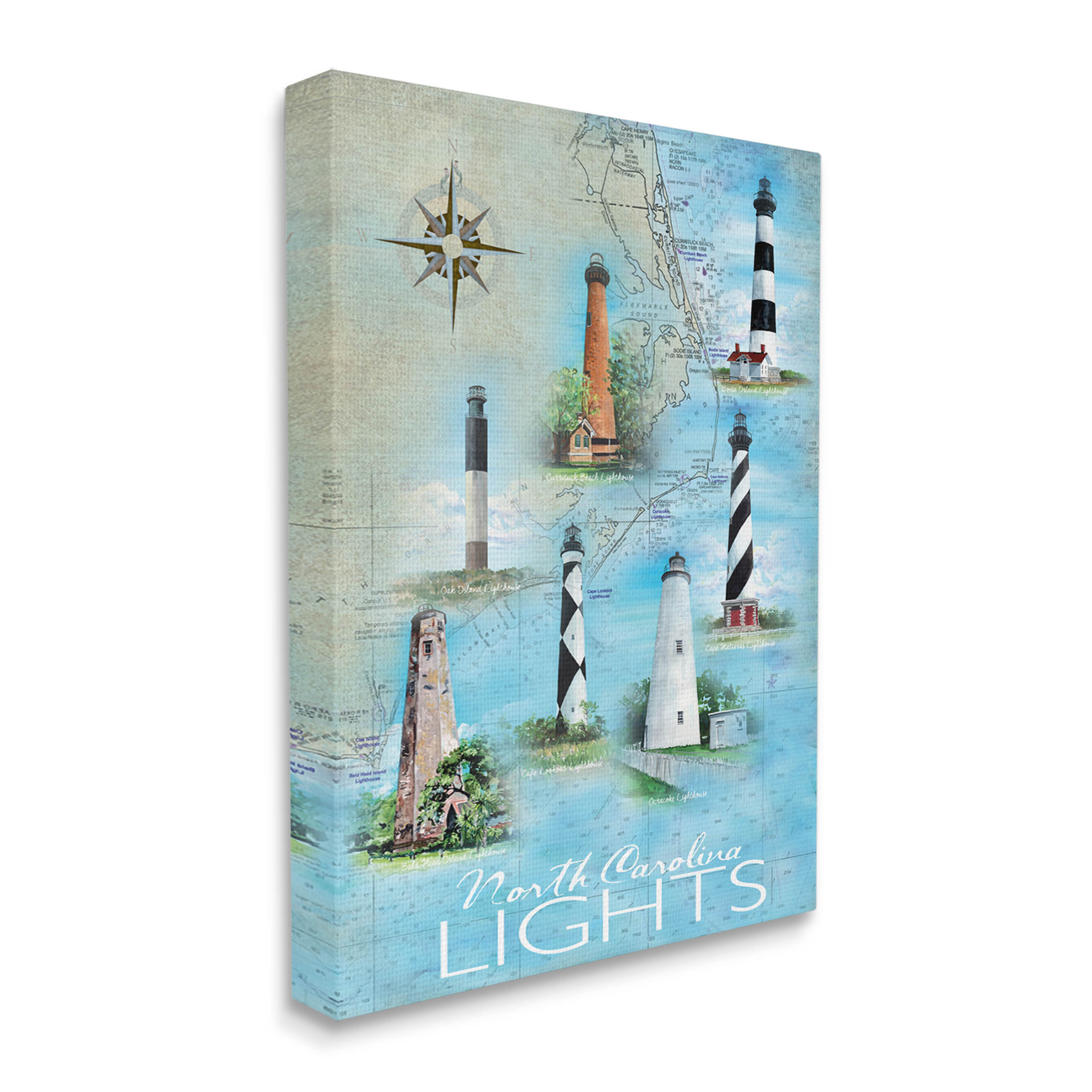 Stupell Industries North Carolina Lighthouses Map Graphic Art Gallery Wrapped Canvas Print Wall Art, Design by Erica Christopher