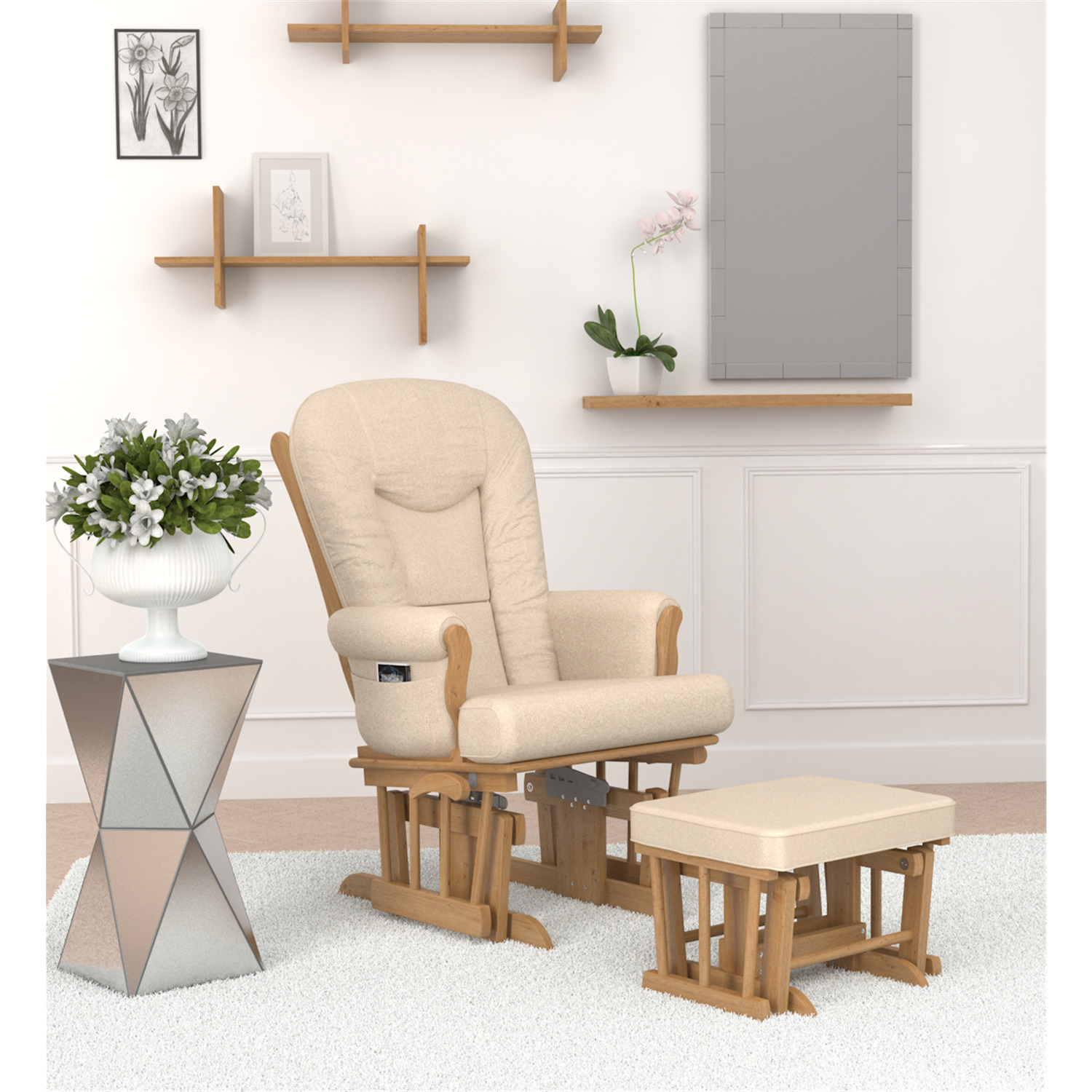 Naomi Home Storage & Wooden Legs Glider Rocking Chair, Cream - image 3 of 6