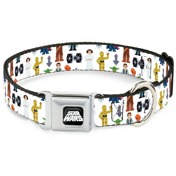 Star Wars Pet Collar, Dog Collar Metal Seatbelt Buckle, Star Wars Classic Characters and Icons Collage White, 9.5 to 13 Inches 1.0 Inch Wide