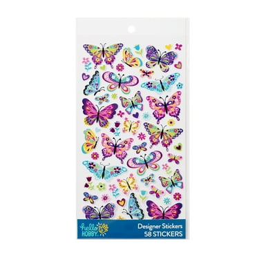 Hello Hobby Multicolor Butterfly Designer Stickers, 58 Count