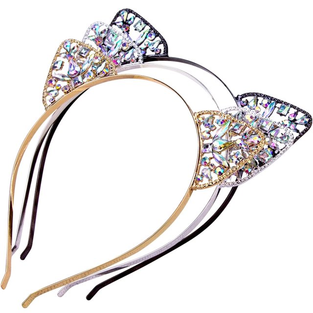 Bnikion Diadema con Orejas de Gato Diademas de Gato con Diamantes de imitación Aro para el Cabello de Cristal Tocado de Fiesta para Mujer Disfraz de Cosplay Sombreros Maquillaje de Halloween Diadema H