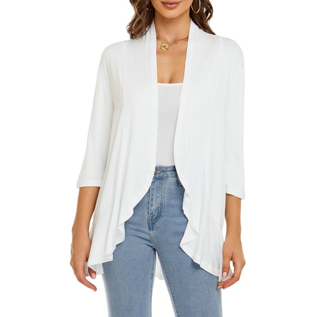 Cárdigan Ligero Cárdigan ligero para mujer Estilo informal Cárdigan drapeado suave para mujer Traje diario Ygjytge Blanco Xl para Mujer