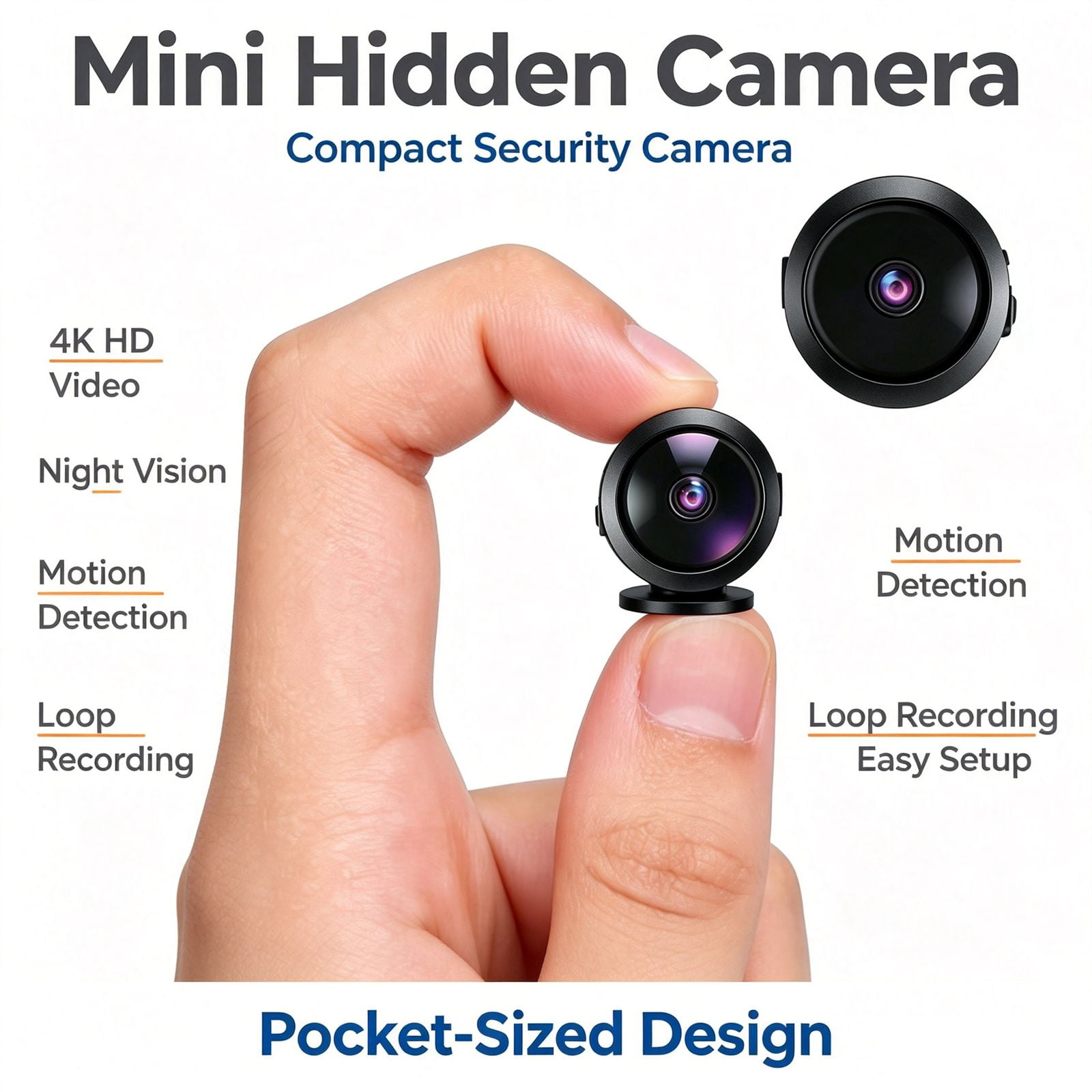 Mini Wireless WiFi Security Monitor Camera, Indoor & Outdoor Nanny Cam, 4K Night Vision Motion Detection for Home Pet Baby Monitoring