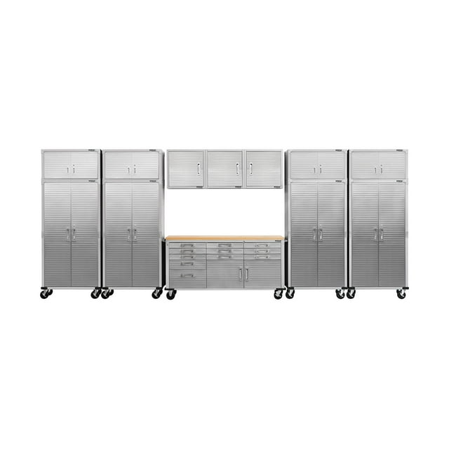 Seville Classics UltraHD 12-Piece Steel Garage Cabinet Storage Set with Rolling Workbench, 18 Feet Wide