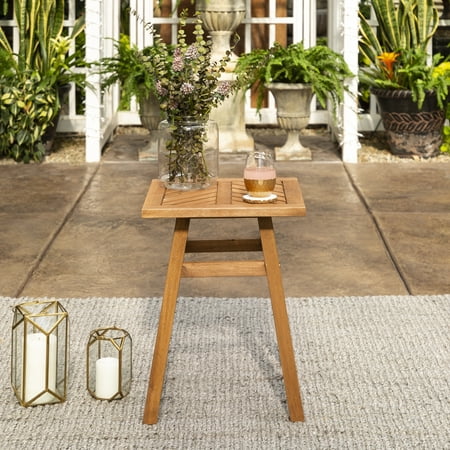 Manor Park Wood Outdoor Patio End Table with Chevron Design, Brown