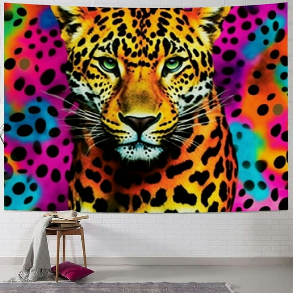 Shiartex Leopard Print Wall Hanging for Girls Women Neon Rainbow Leopard Fur Wall Blanket Mottled Exotic Panthera Skin Tapestry Colorful Camouflage Safari Wall Art Decor for Bedroom Room 40x30inch